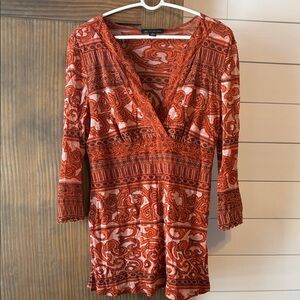 INC International Concepts orange scroll top size XL